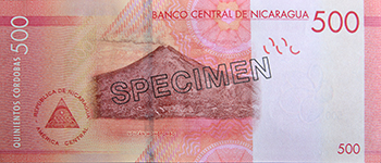 Reverso del billete <span>Billete Espécimen Circulación de 500 Córdobas</span>
