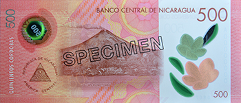 Reverso del billete <span>Billete Espécimen Circulación de 500 Córdobas</span>
