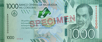Anverso del billete <span>Billete Espécimen Circulación de 1,000 Córdobas Conmemorativo</span>
