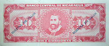 Reverso del billete <span>Billete Espécimen Desmonetizado de 10 Córdobas</span>
