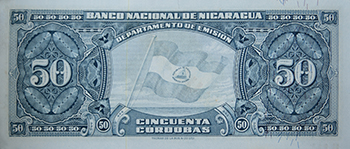 Reverso del billete <span>Billete Espécimen Desmonetizado de 50 Córdobas</span>

