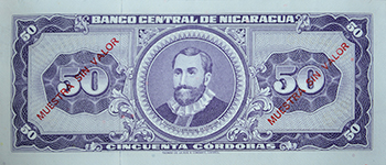 Reverso del billete <span>Billete Espécimen Desmonetizado de 50 Córdobas</span>
