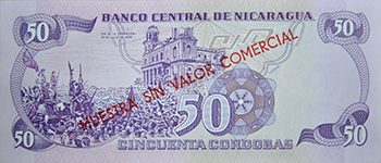 Reverso del billete <span>Billete Espécimen Desmonetizado de 50 Córdobas</span>
