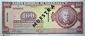 Anverso del billete <span>Billete Espécimen Desmonetizado de 100 Córdobas</span>
