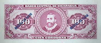 Reverso del billete <span>Billete Espécimen Desmonetizado de 100 Córdobas</span>
