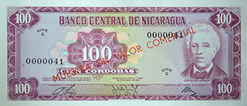 Anverso del billete <span>Billete Espécimen Desmonetizado de 100 Córdobas</span>
