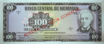 Anverso del billete <span>Billete Espécimen Desmonetizado de 100 Córdobas</span>
