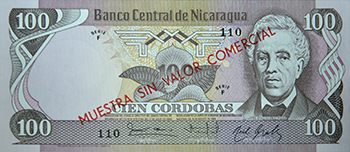 Anverso del billete <span>Billete Espécimen Desmonetizado de 100 Córdobas</span>
