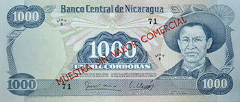Anverso del billete <span>Billete Espécimen Desmonetizado de 1,000 Córdobas</span>
