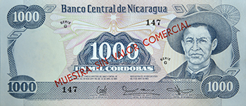 Anverso del billete <span>Billete Espécimen Desmonetizado de 1,000 Córdobas</span>
