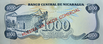 Reverso del billete <span>Billete Espécimen Desmonetizado de 1,000 Córdobas</span>
