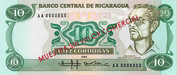 Anverso del billete <span>Billete Espécimen Desmonetizado de 10 Córdobas</span>

