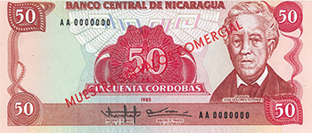 Anverso del billete <span>Billete Espécimen Desmonetizado de 50 Córdobas</span>
