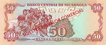 Reverso del billete <span>Billete Espécimen Desmonetizado de 50 Córdobas</span>
