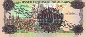 Reverso del billete <span>Billete Espécimen Desmonetizado de 1,000,000 Córdobas</span>
