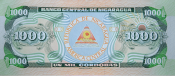 Reverso del billete <span>Billete Sin Circular de 1,000 Córdobas</span>
