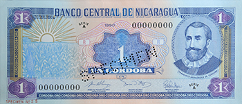 Anverso del billete <span>Billete Espécimen Circulación de 1 córdobas</span>
