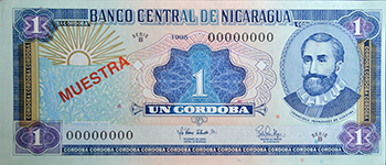 Anverso del billete <span>Billete Espécimen Circulación de 1 córdobas</span>
