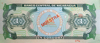 Reverso del billete <span>Billete Espécimen Circulación de 1 córdobas</span>
