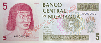 Anverso del billete <span>Billete Espécimen Circulación de 5 Córdobas</span>
