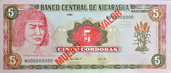 Anverso del billete <span>Billete Espécimen Circulación de 5 Córdobas</span>
