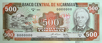 Anverso del billete <span>Billete Espécimen Sin Circular de 500 Córdobas</span>
