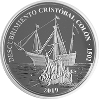 Anverso de la moneda Descubrimiento Cristóbal Colon 1502