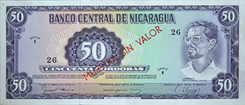 Anverso del billete <span>Billete Espécimen Desmonetizado de 50 Córdobas</span>
